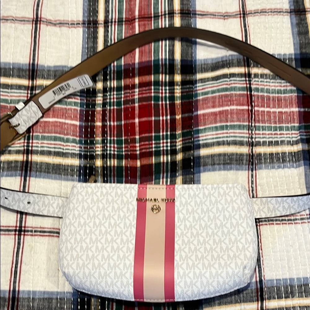 Michael Kors White and Pink Crossbody Bag